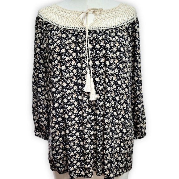 Luxe Apothetique Boho Floral Crochet Collar Tie Top S - Picture 1 of 10